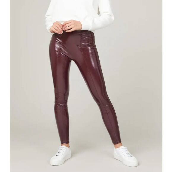 Spanx Patent Leather Leggings Burgundy Red High Shine Size Large - Picture 2 of 8